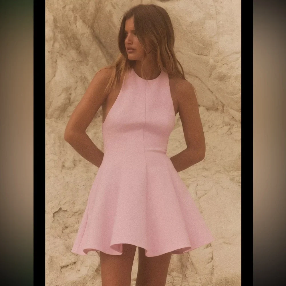 Zara short halter dress with godets, pastel pink - Picture 9 of 15